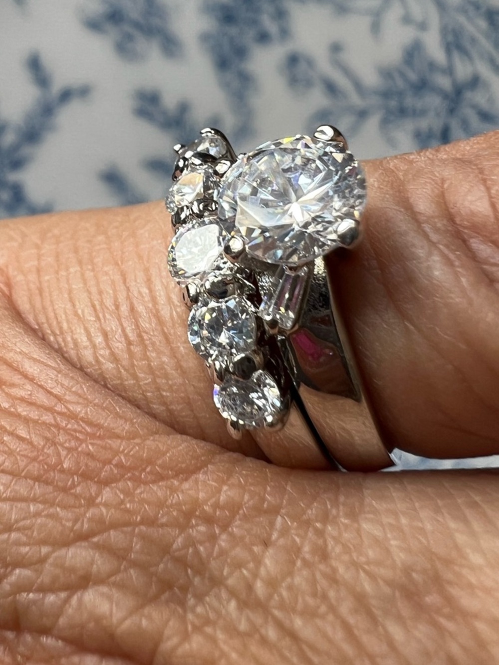 Silver Tone CZ Two Piece Bridal Ring Set Size 5.75 #57516 - Picture 3 of 4